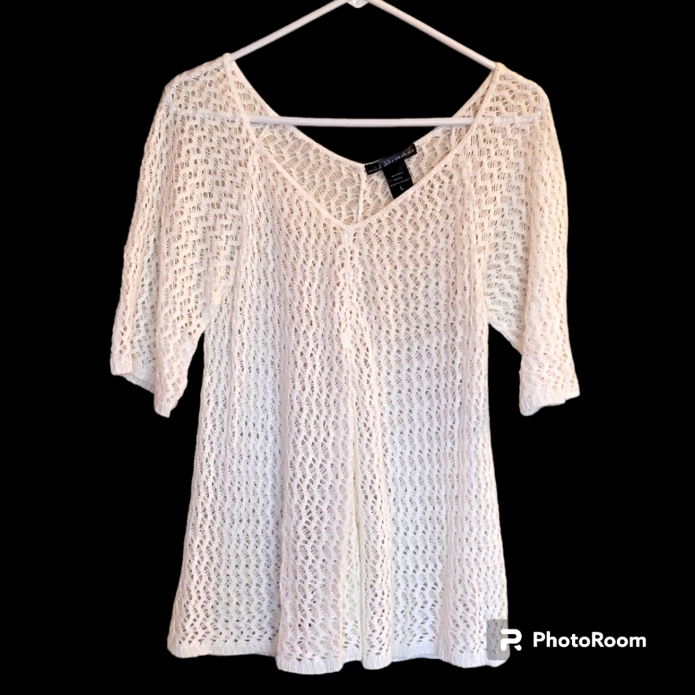 United States Sweaters Crocheted White Top Size  Large EUC